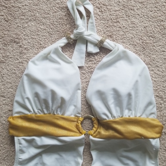white monokini with gold band and crystals! - Picture 2 of 6